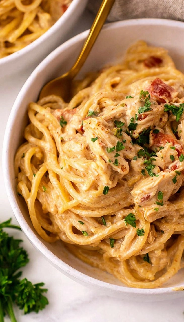 Slow Cooker Chicken Spaghetti (With Cream Cheese & Rotel) 81 Slow Cooker Chicken Spaghetti (With Cream Cheese & Rotel)
