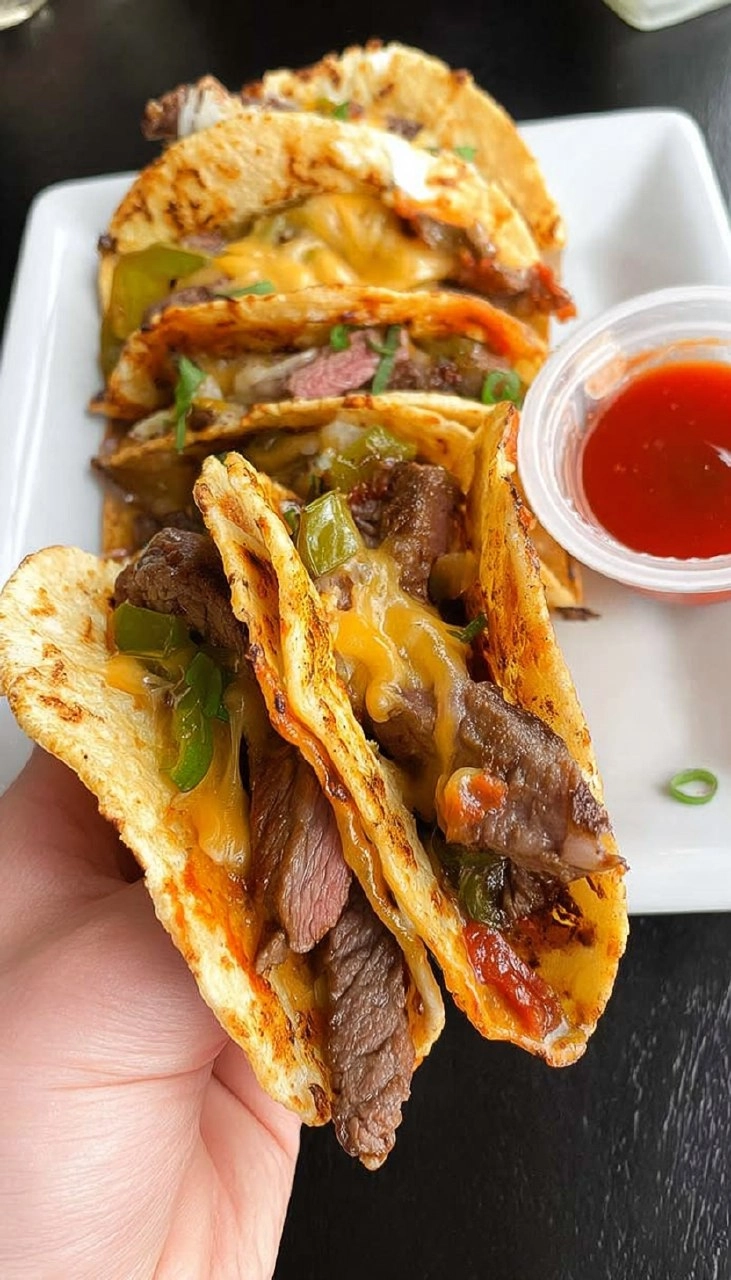 Crispy Cheese Steak Tacos
