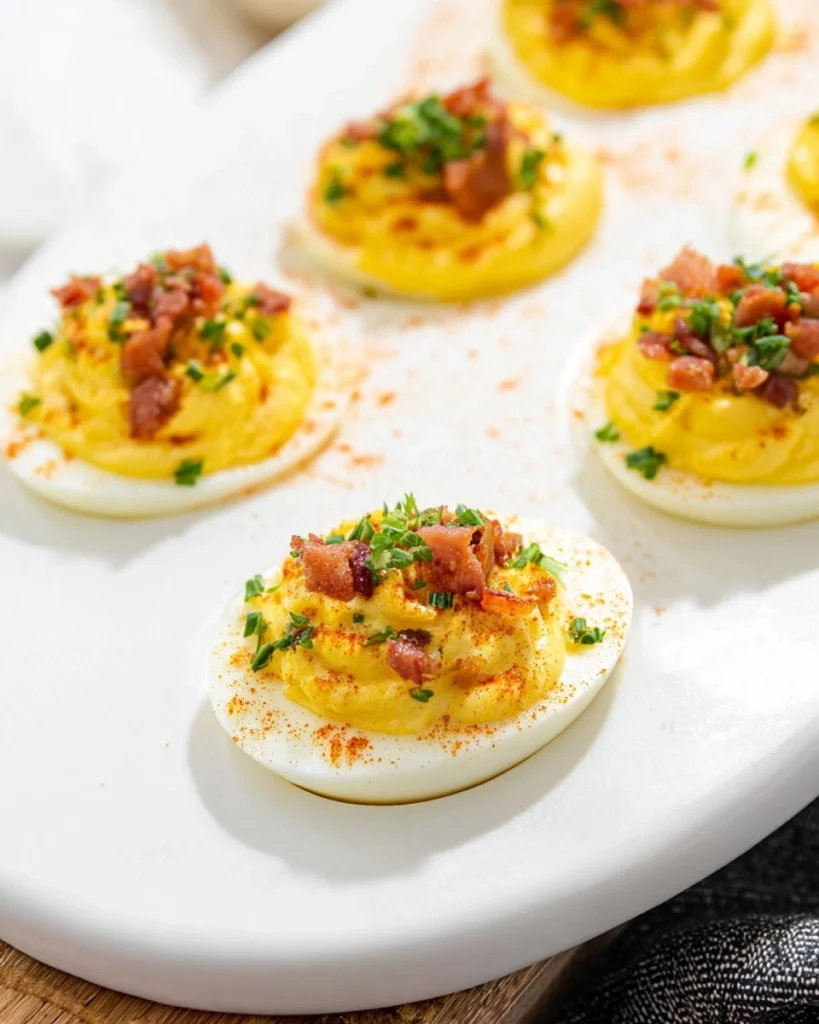 Deviled-Eggs-with-Candied-Bacon-Recipe