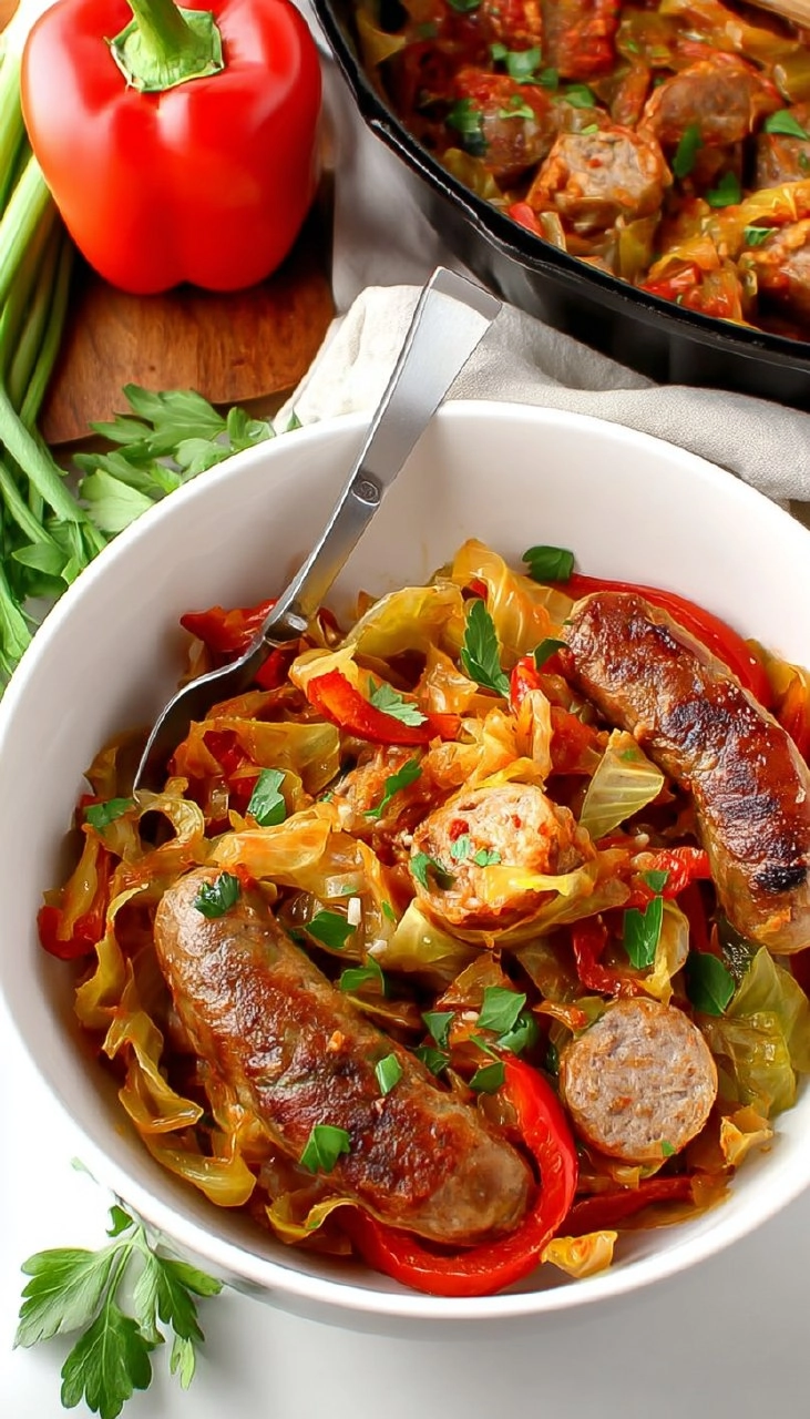 Italian Sausage and Peppers Cabbage Skillet
