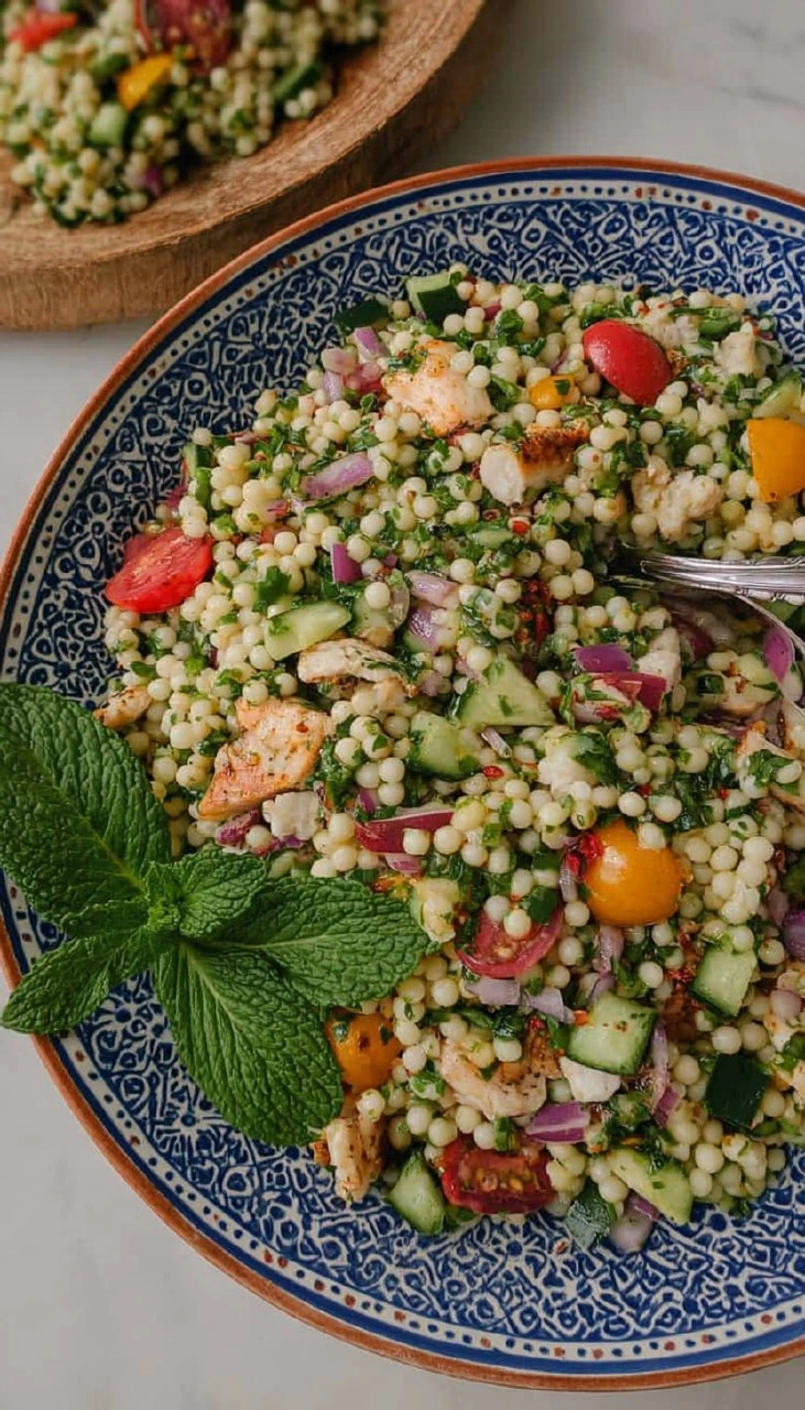 Mediterranean Pearl Couscous Salad with Chicken 107 Mediterranean Pearl Couscous Salad with Chicken